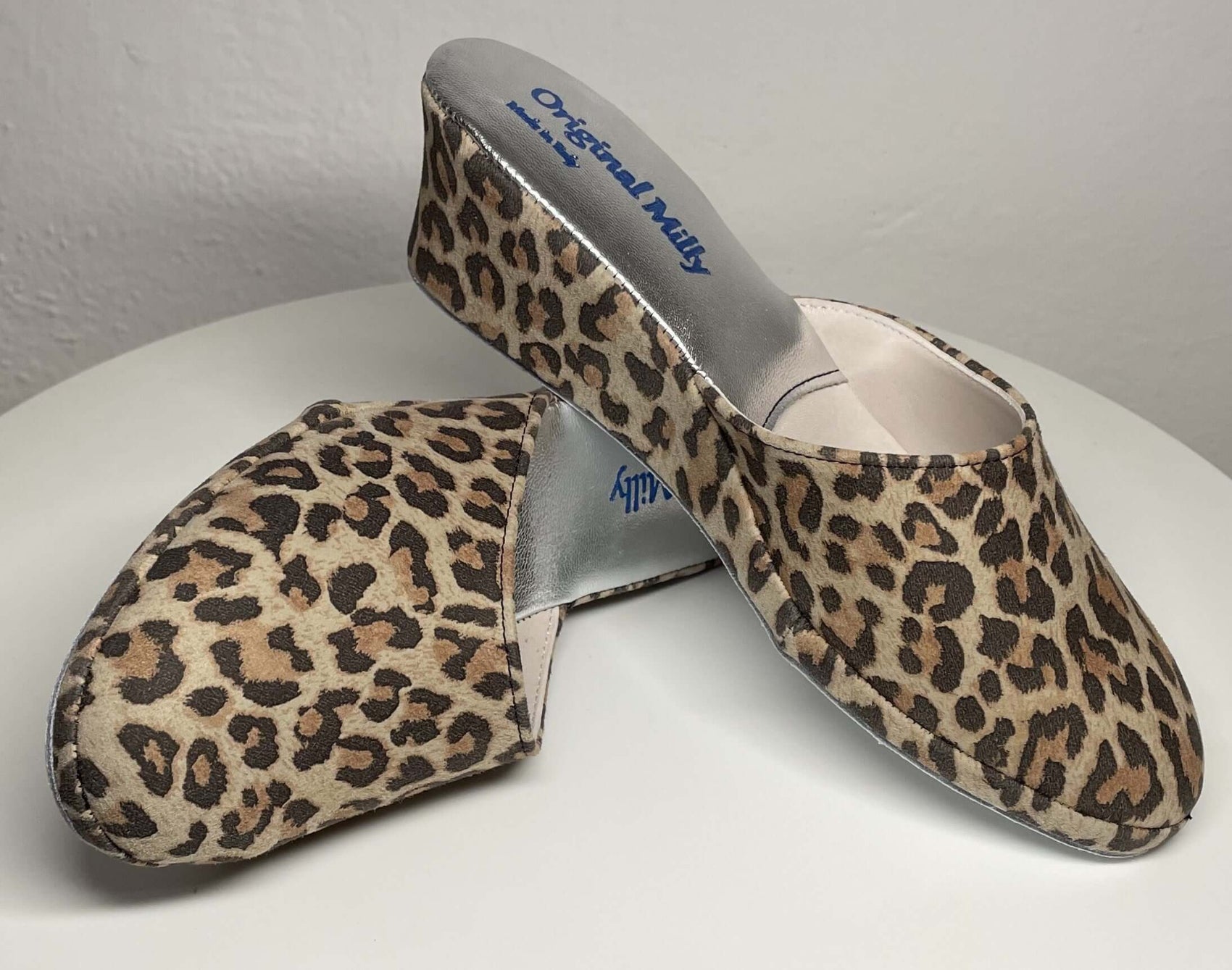 9001 Camoscio Leopardo Suola Bufalo Ciabatte da camera Donna Original Milly Made in Italy