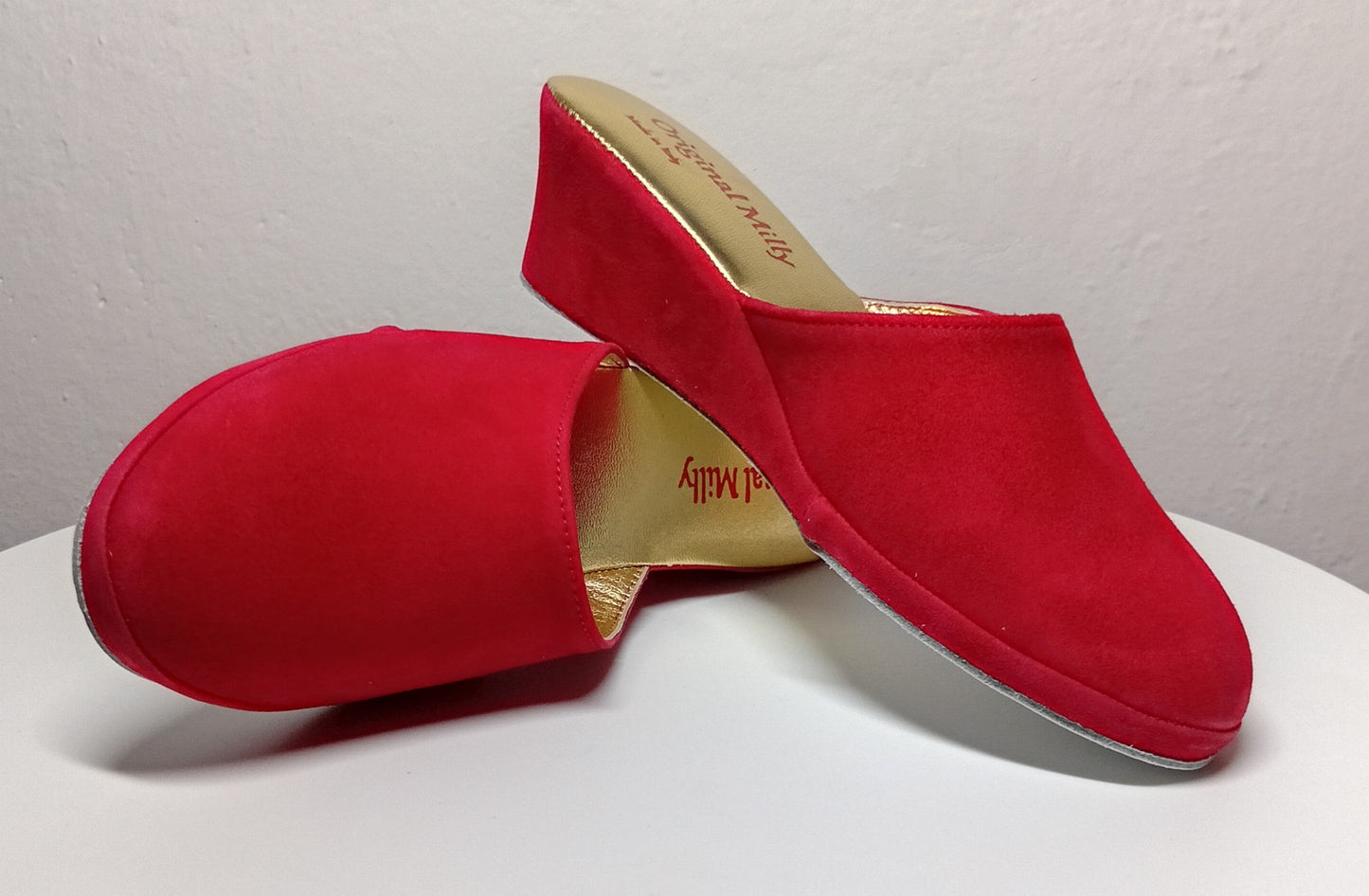 9001 Camoscio Rosso suola Bufalo Ciabatte da camera Donna Original Milly Made in Italy - Foto N 7
