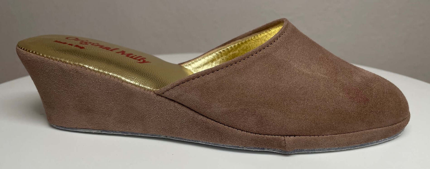 9001 Camoscio Taupe suola Bufalo Ciabatte da camera Donna Original Milly Made in Italy