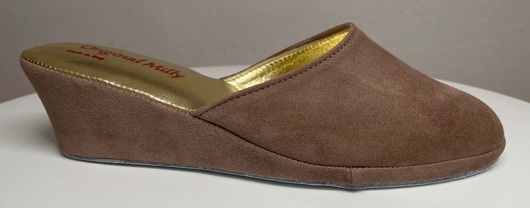 9001 Camoscio Taupe suola Bufalo Ciabatte da camera Donna Original Milly Made in Italy