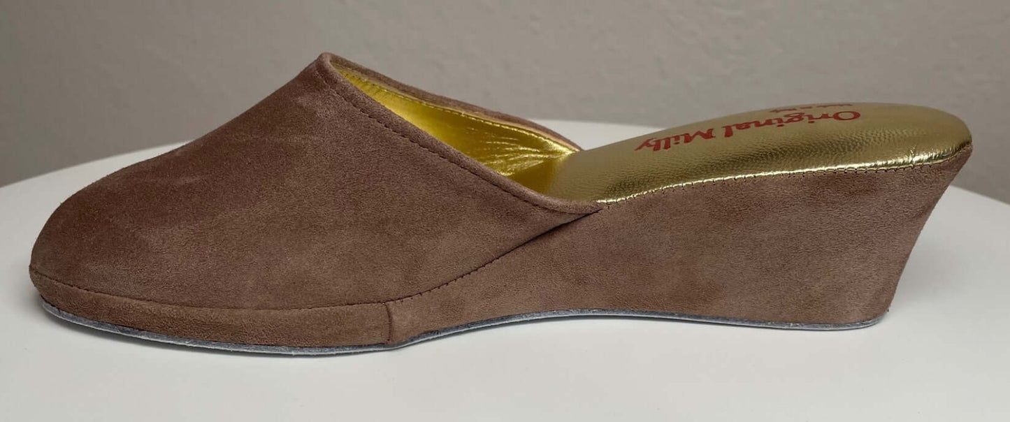 9001 Camoscio Taupe suola Bufalo Ciabatte da camera Donna Original Milly Made in Italy