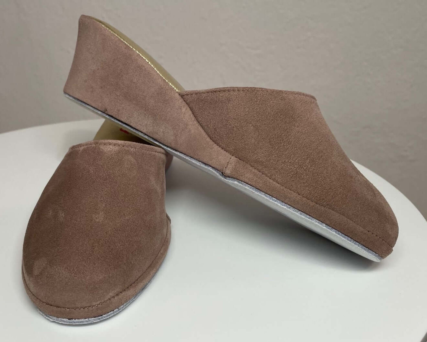 9001 Camoscio Taupe suola Bufalo Ciabatte da camera Donna Original Milly Made in Italy