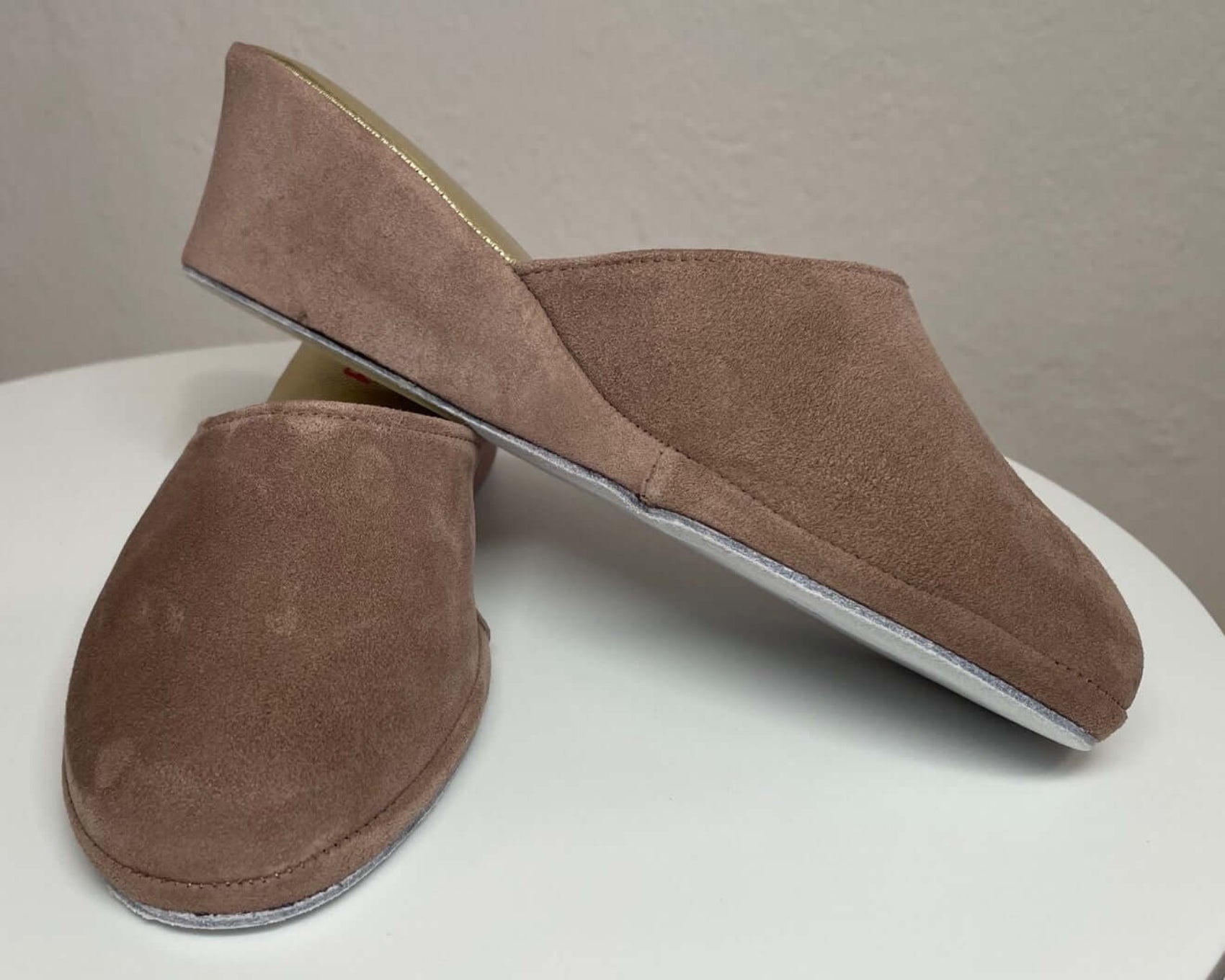 9001 Camoscio Taupe suola Bufalo Ciabatte da camera Donna Original Milly Made in Italy