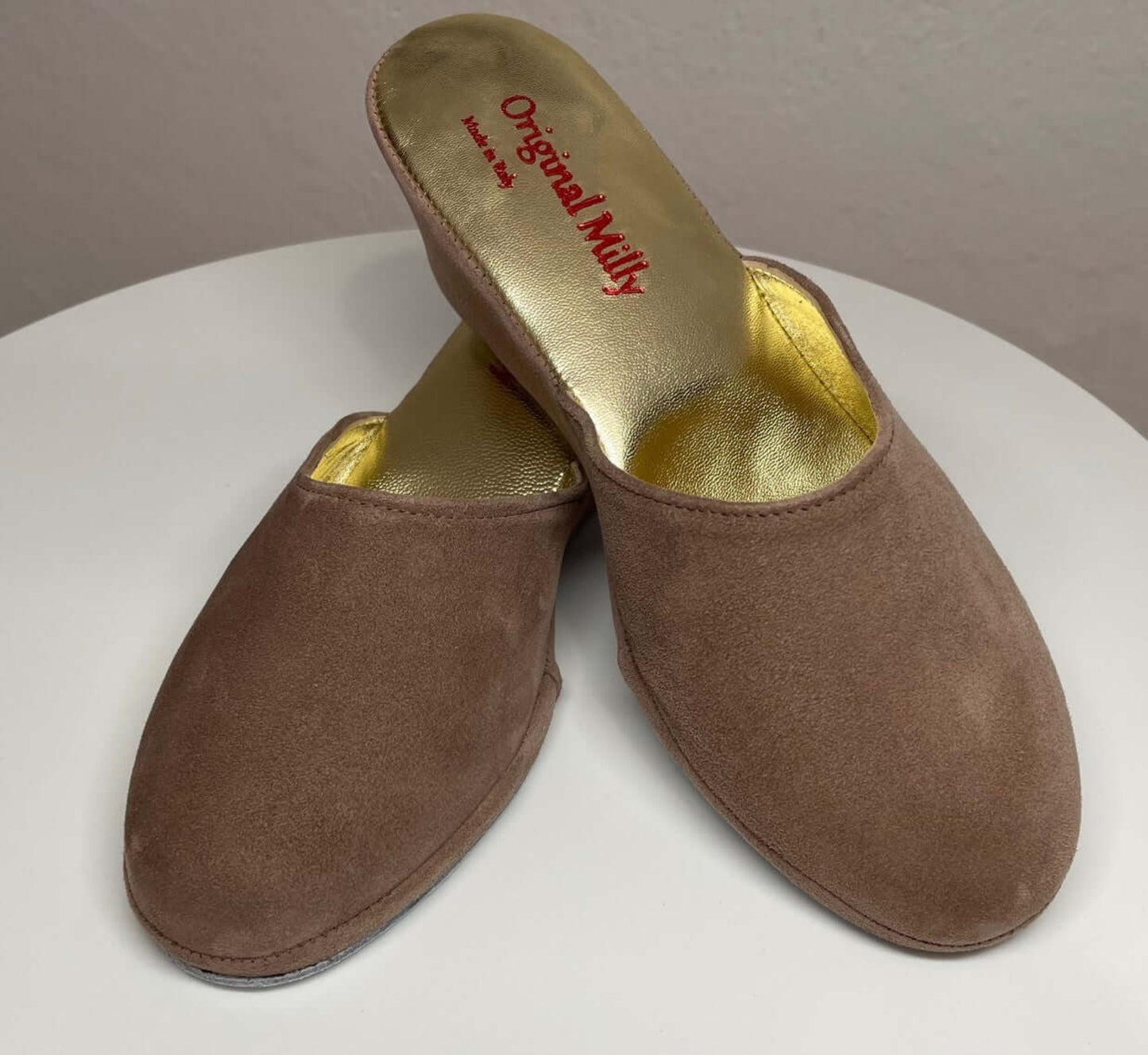 9001 Camoscio Taupe suola Bufalo Ciabatte da camera Donna Original Milly Made in Italy