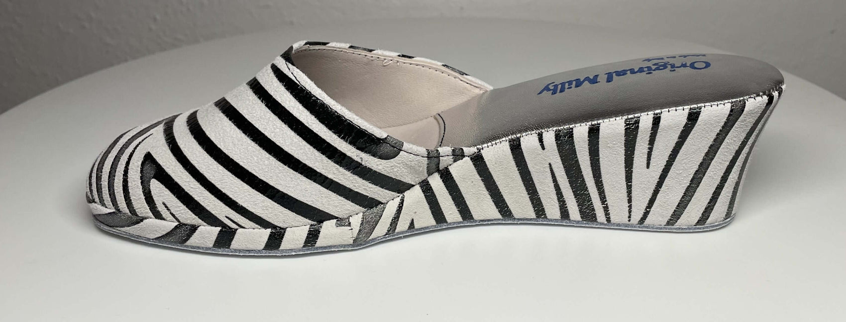 9001 Camoscio Zebrato Nero Suola Bufalo Ciabatte da camera Donna Original Milly Made in Italy