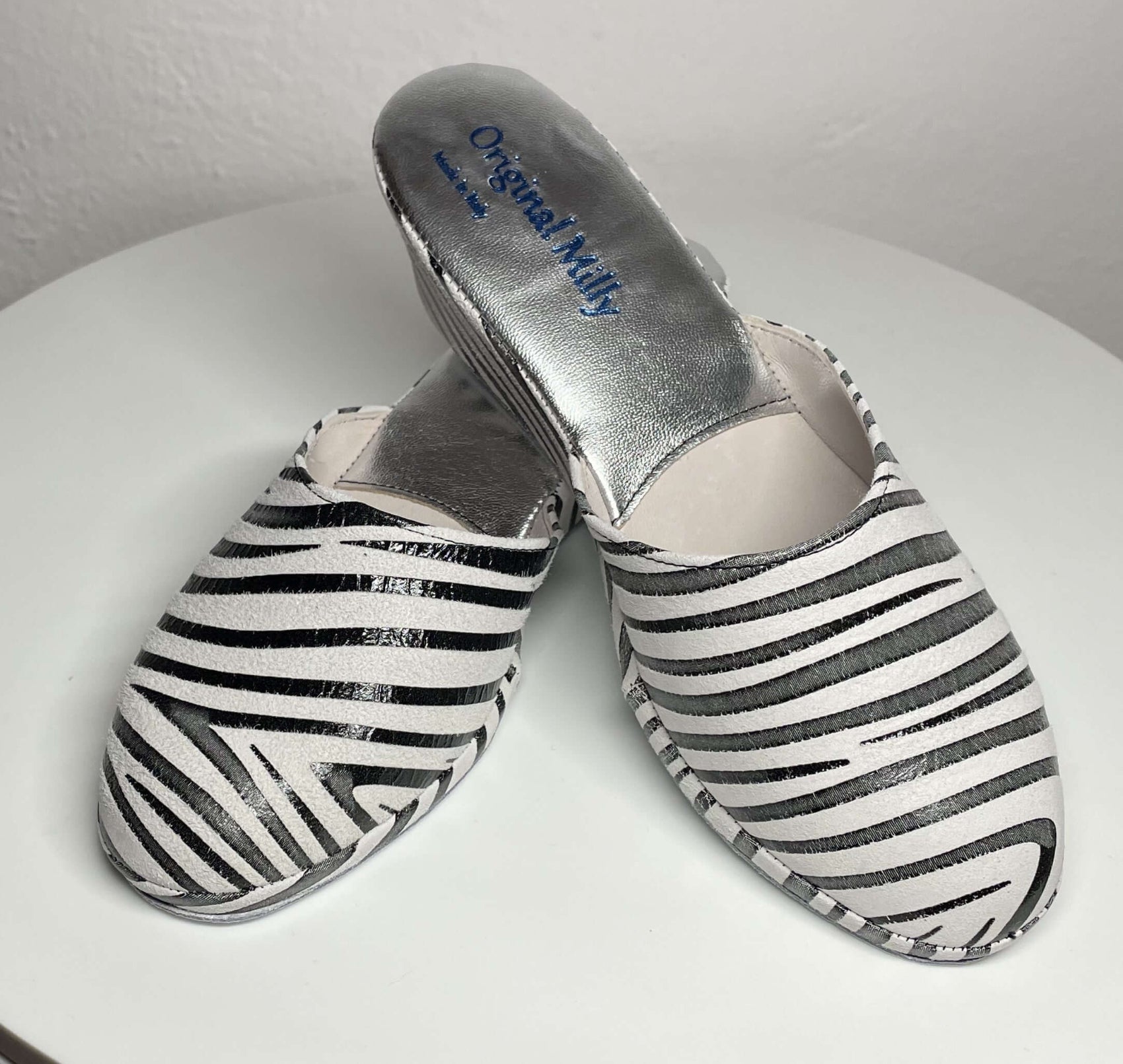 9001 Camoscio Zebrato Nero Suola Bufalo Ciabatte da camera Donna Original Milly Made in Italy