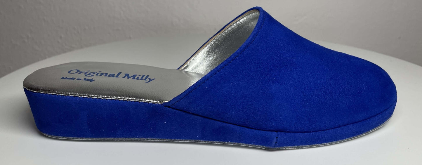 9002 Camoscio Blu Suola Bufalo Ciabatte da camera Donna Original Milly Made in Italy
