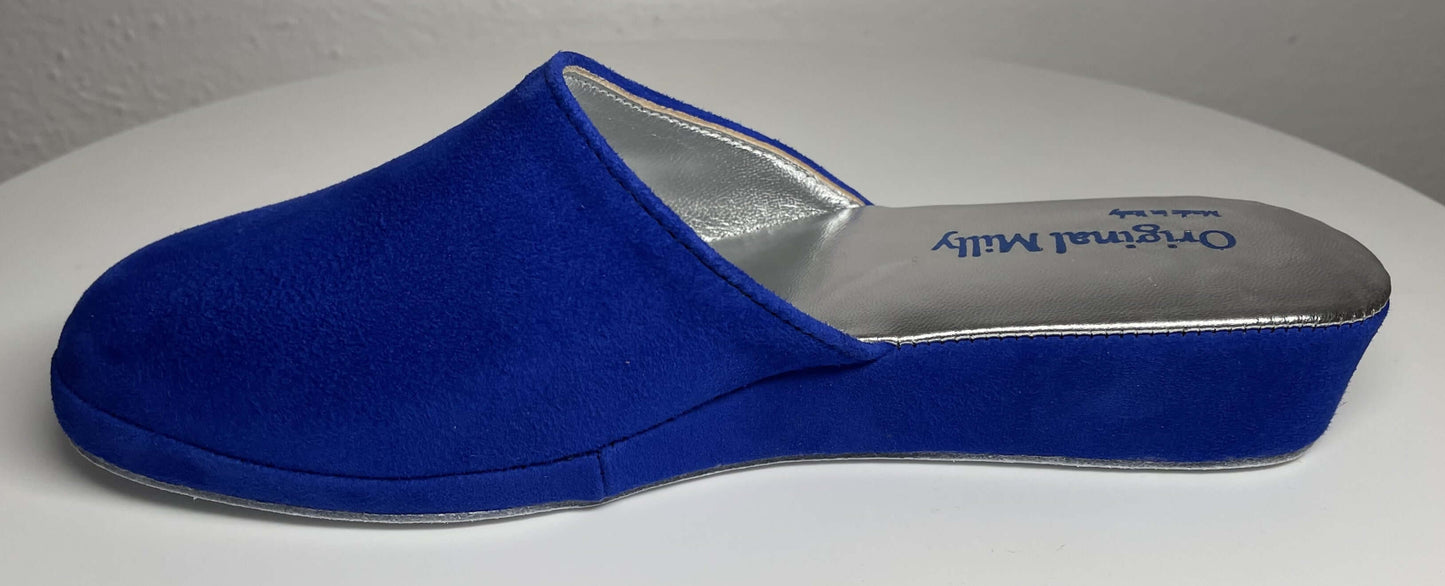 9002 Camoscio Blu Suola Bufalo Ciabatte da camera Donna Original Milly Made in Italy
