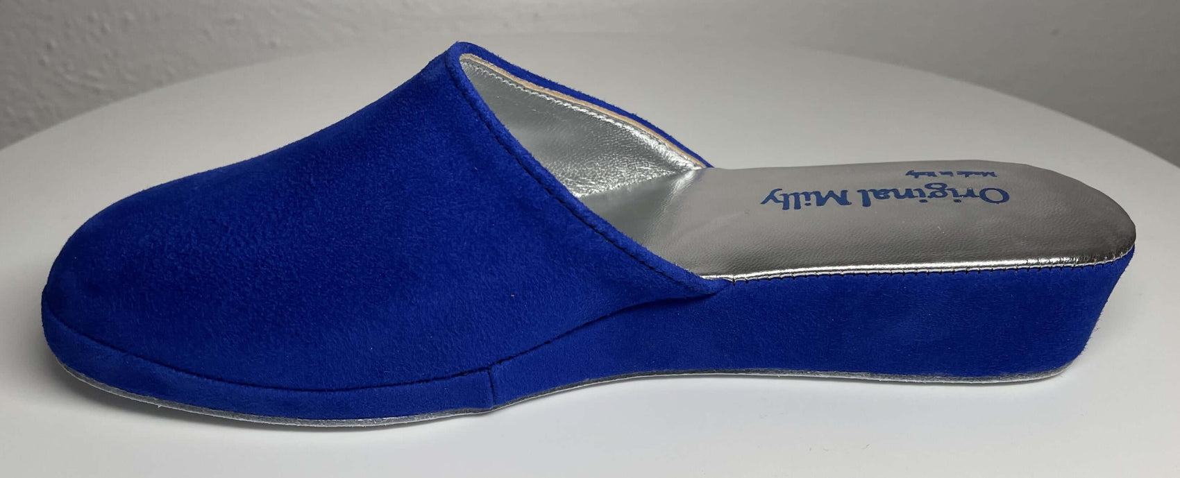 9002 Camoscio Blu Suola Bufalo Ciabatte da camera Donna Original Milly Made in Italy