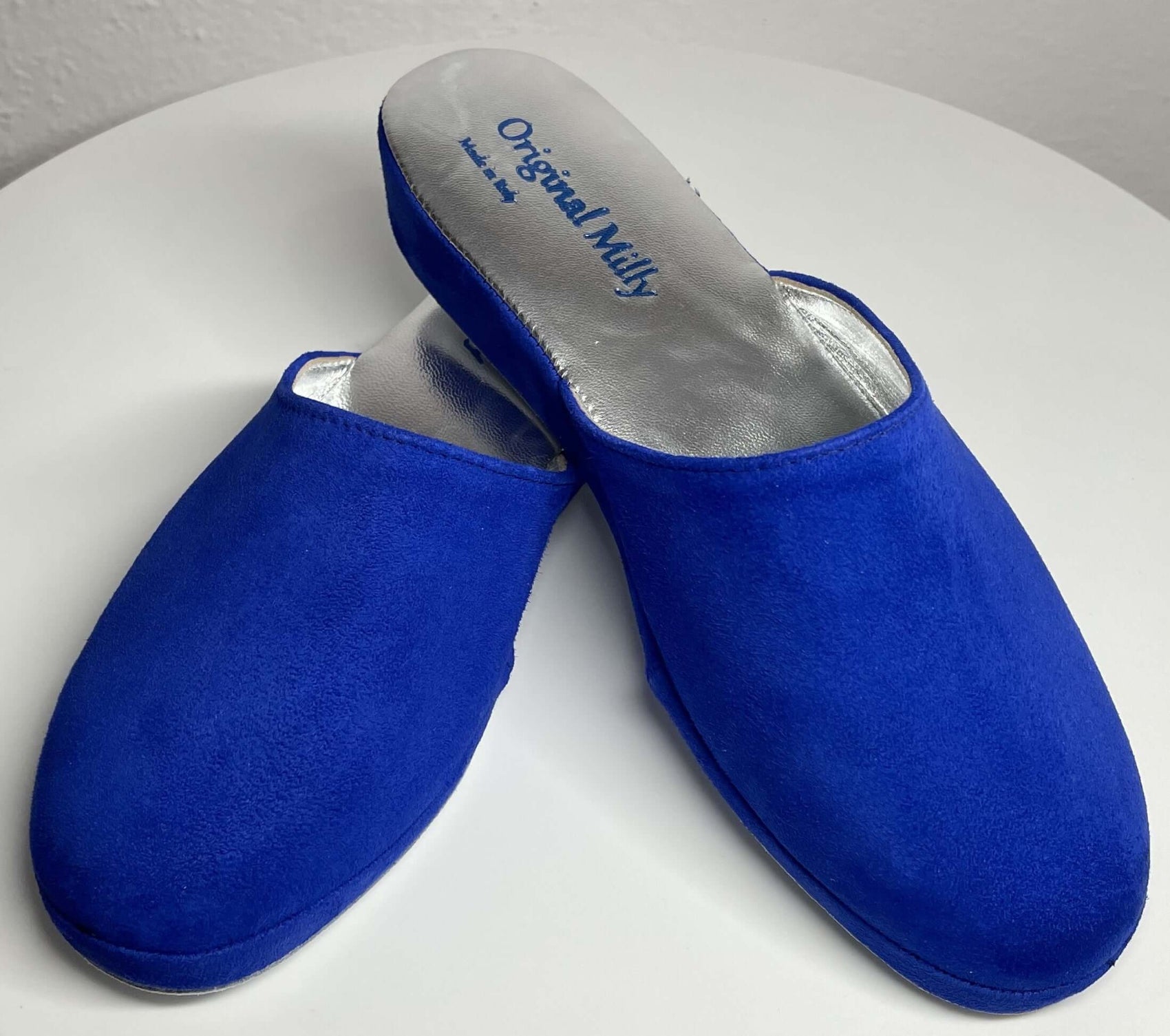 9002 Camoscio Blu Suola Bufalo Ciabatte da camera Donna Original Milly Made in Italy