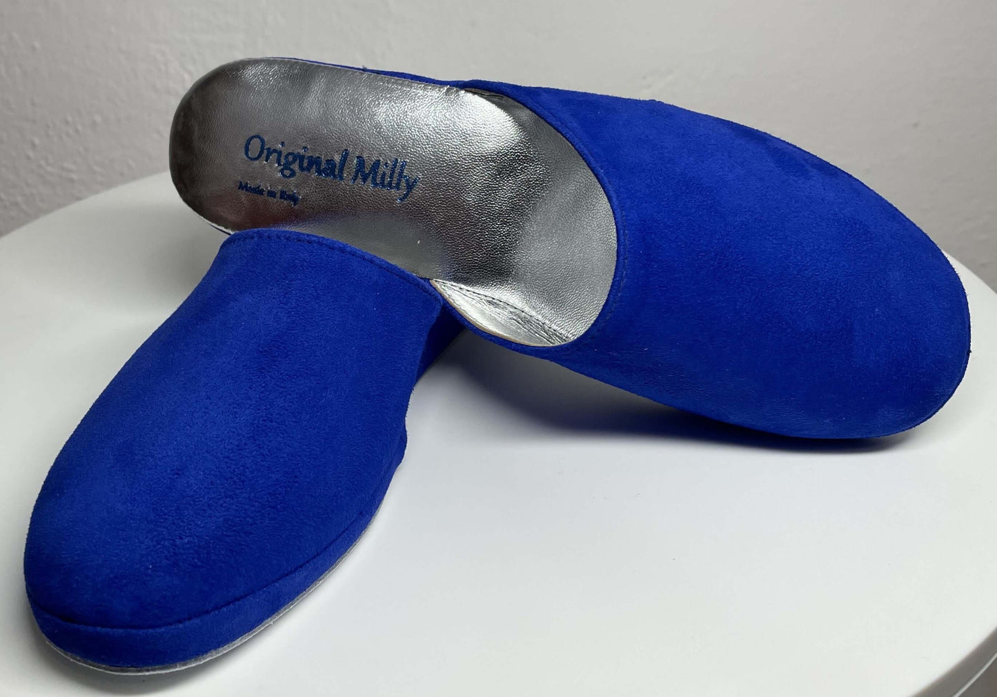 9002 Camoscio Blu Suola Bufalo Ciabatte da camera Donna Original Milly Made in Italy