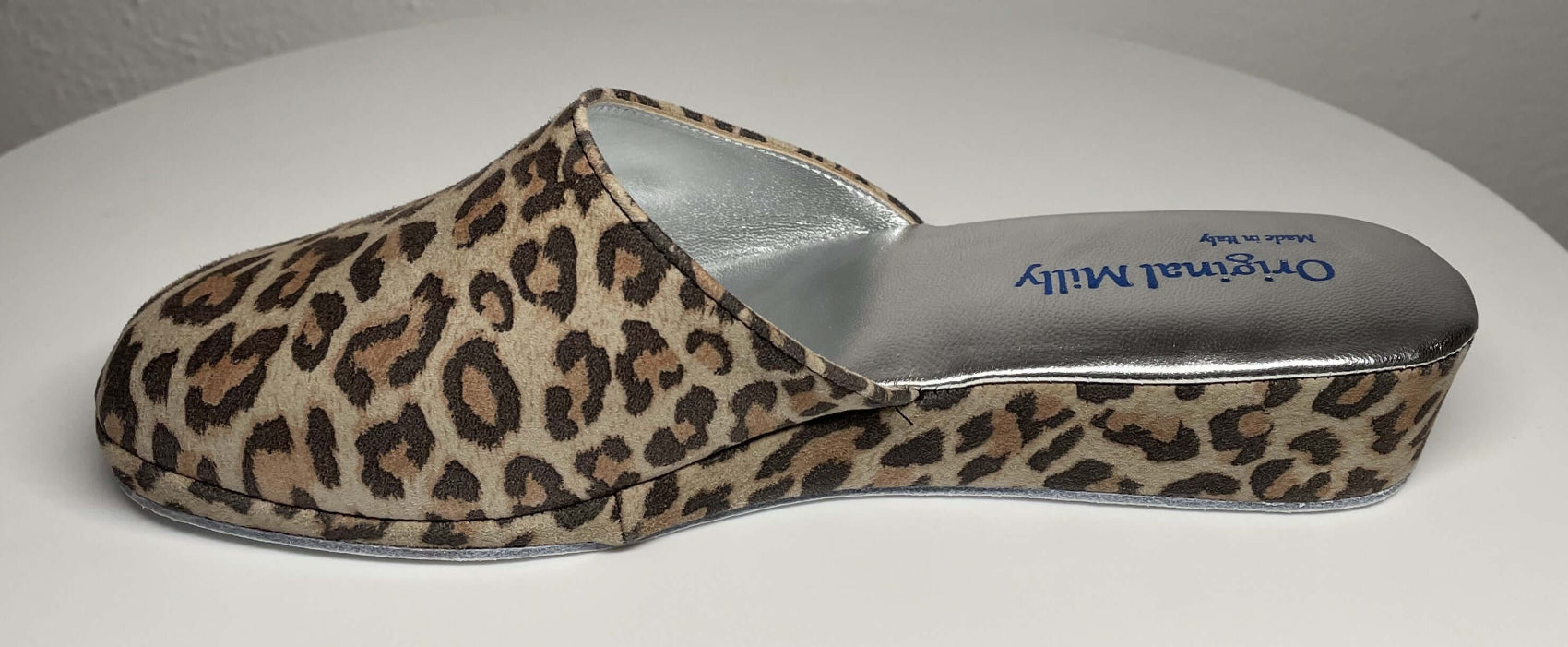 9002 Camoscio Leopardo Suola Bufalo Ciabatte da camera Donna Original Milly Made in Italy