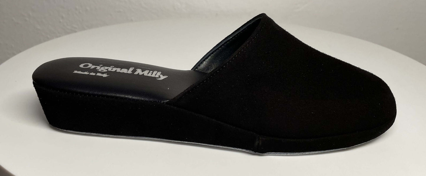 9002 Camoscio Nero Suola Bufalo Ciabatte da camera Donna Original Milly Made in Italy