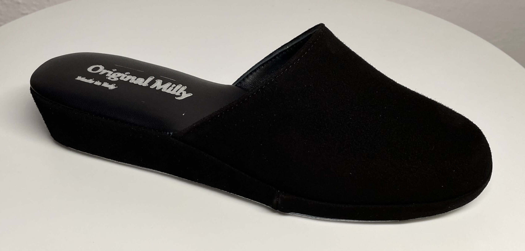 9002 Camoscio Nero Suola Bufalo Ciabatte da camera Donna Original Milly Made in Italy