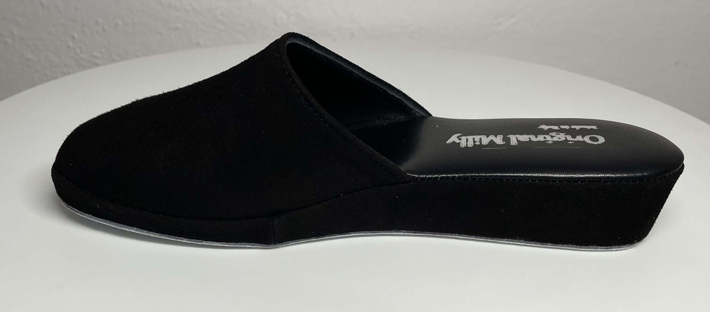 9002 Camoscio Nero Suola Bufalo Ciabatte da camera Donna Original Milly Made in Italy