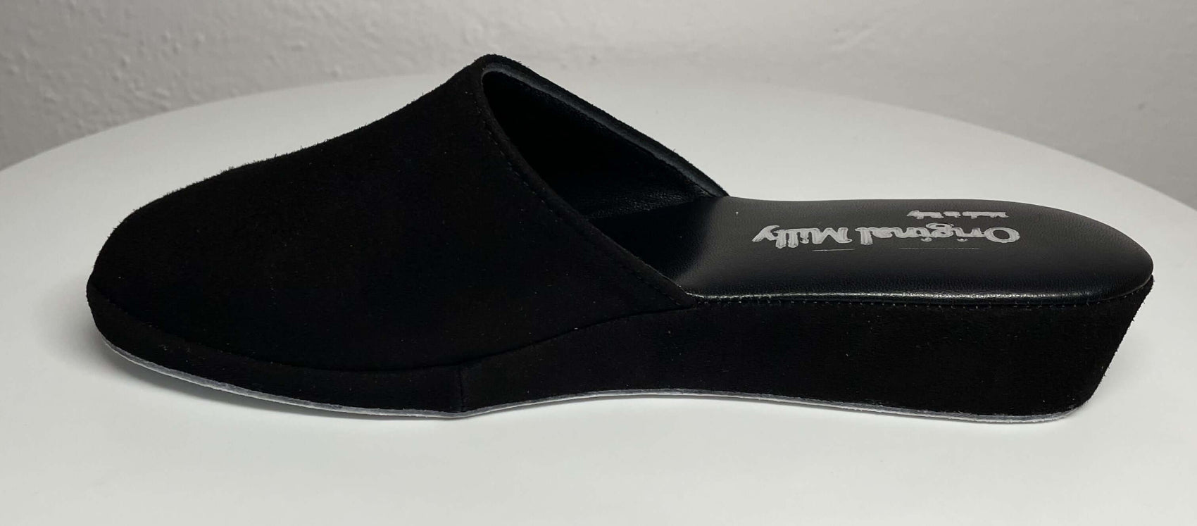 9002 Camoscio Nero Suola Bufalo Ciabatte da camera Donna Original Milly Made in Italy