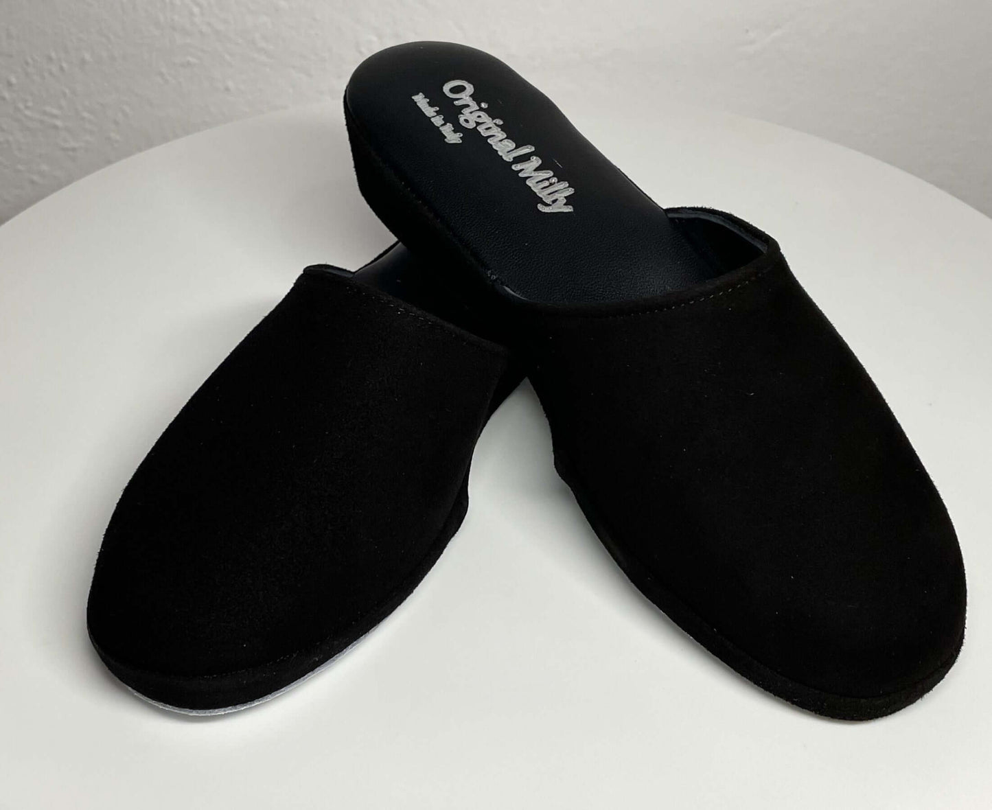 9002 Camoscio Nero Suola Bufalo Ciabatte da camera Donna Original Milly Made in Italy