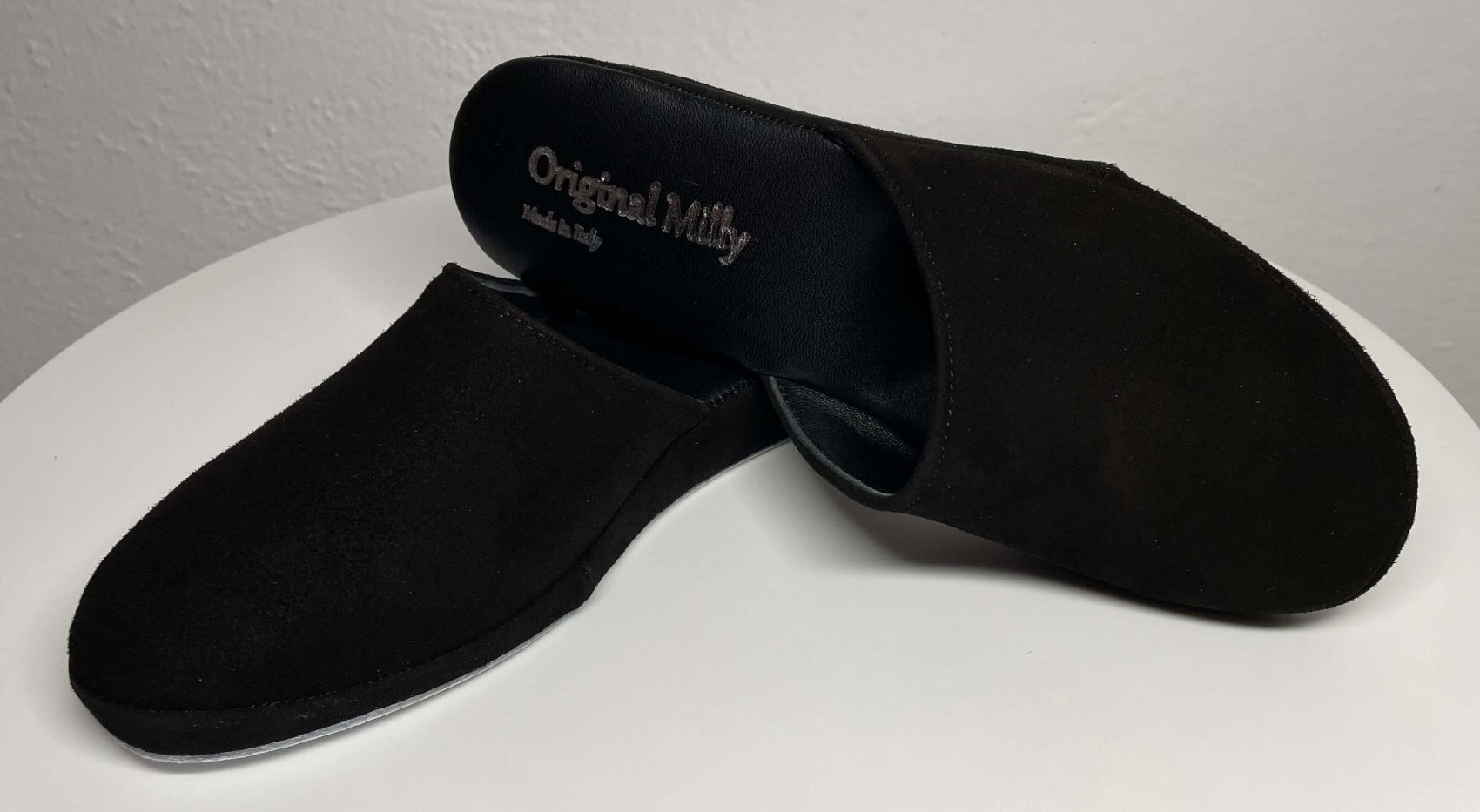 9002 Camoscio Nero Suola Bufalo Ciabatte da camera Donna Original Milly Made in Italy