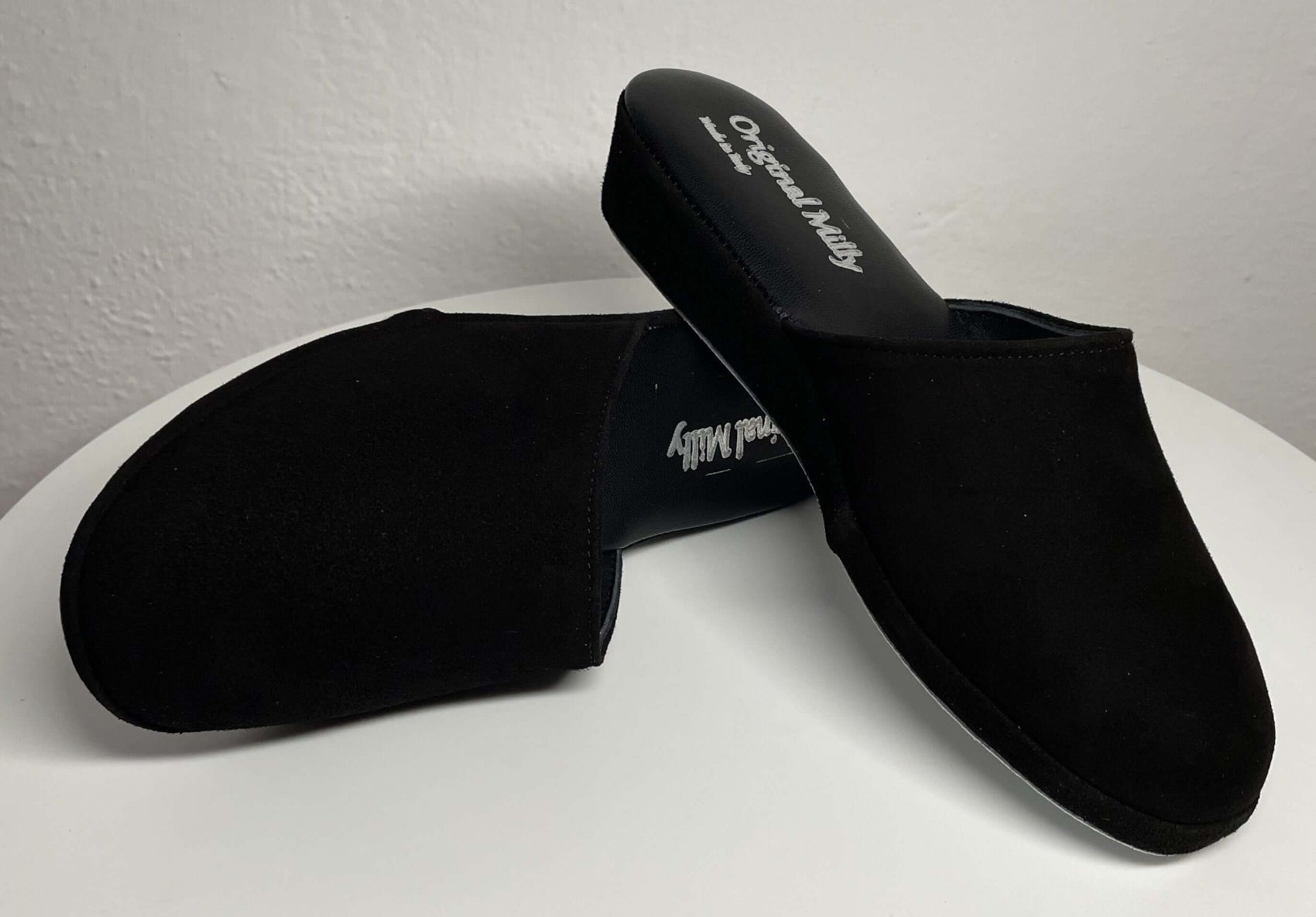 9002 Camoscio Nero Suola Bufalo Ciabatte da camera Donna Original Milly Made in Italy