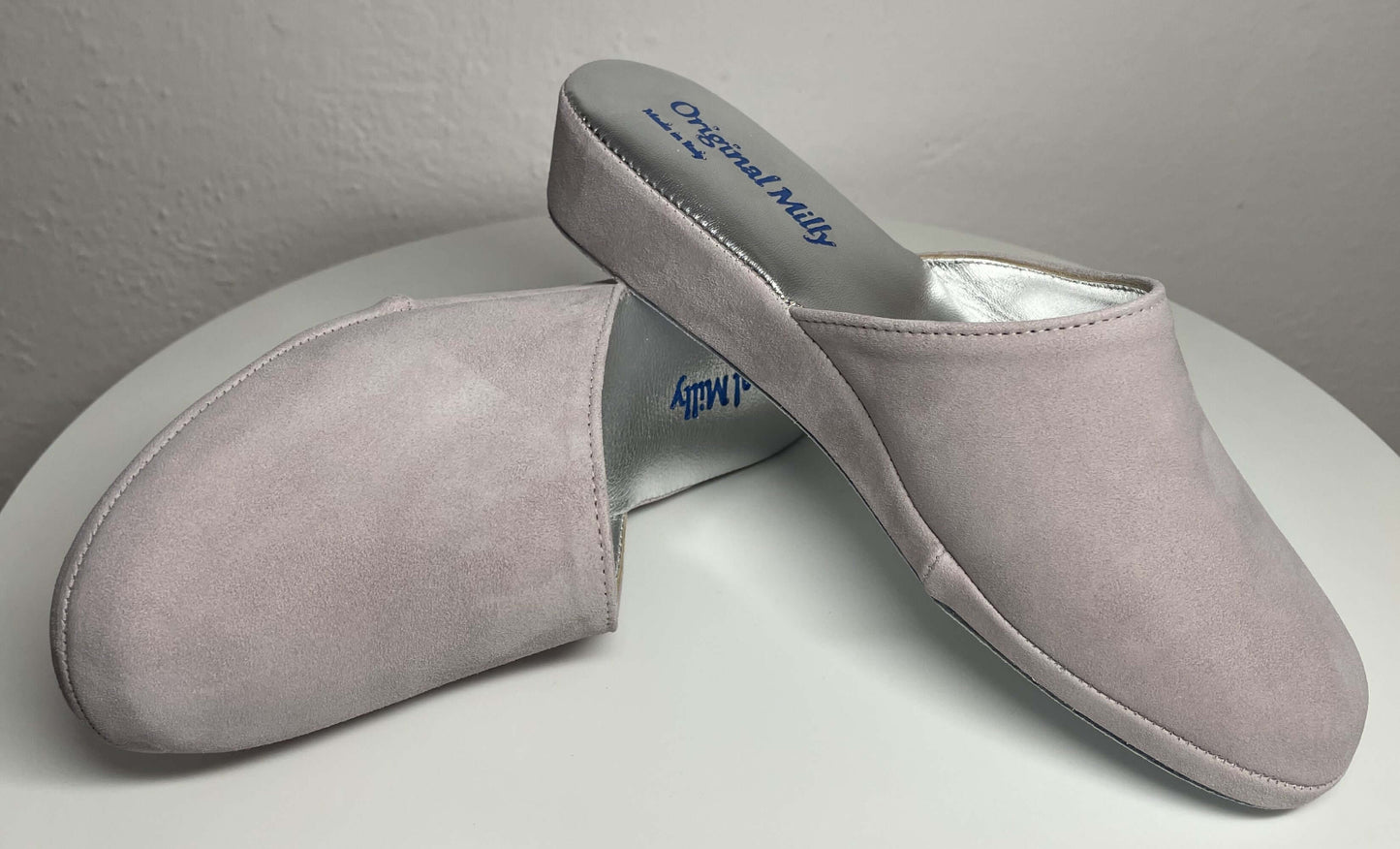 9002 Camoscio Peonia Suola Bufalo Ciabatte da camera Donna Original Milly Made in Italy