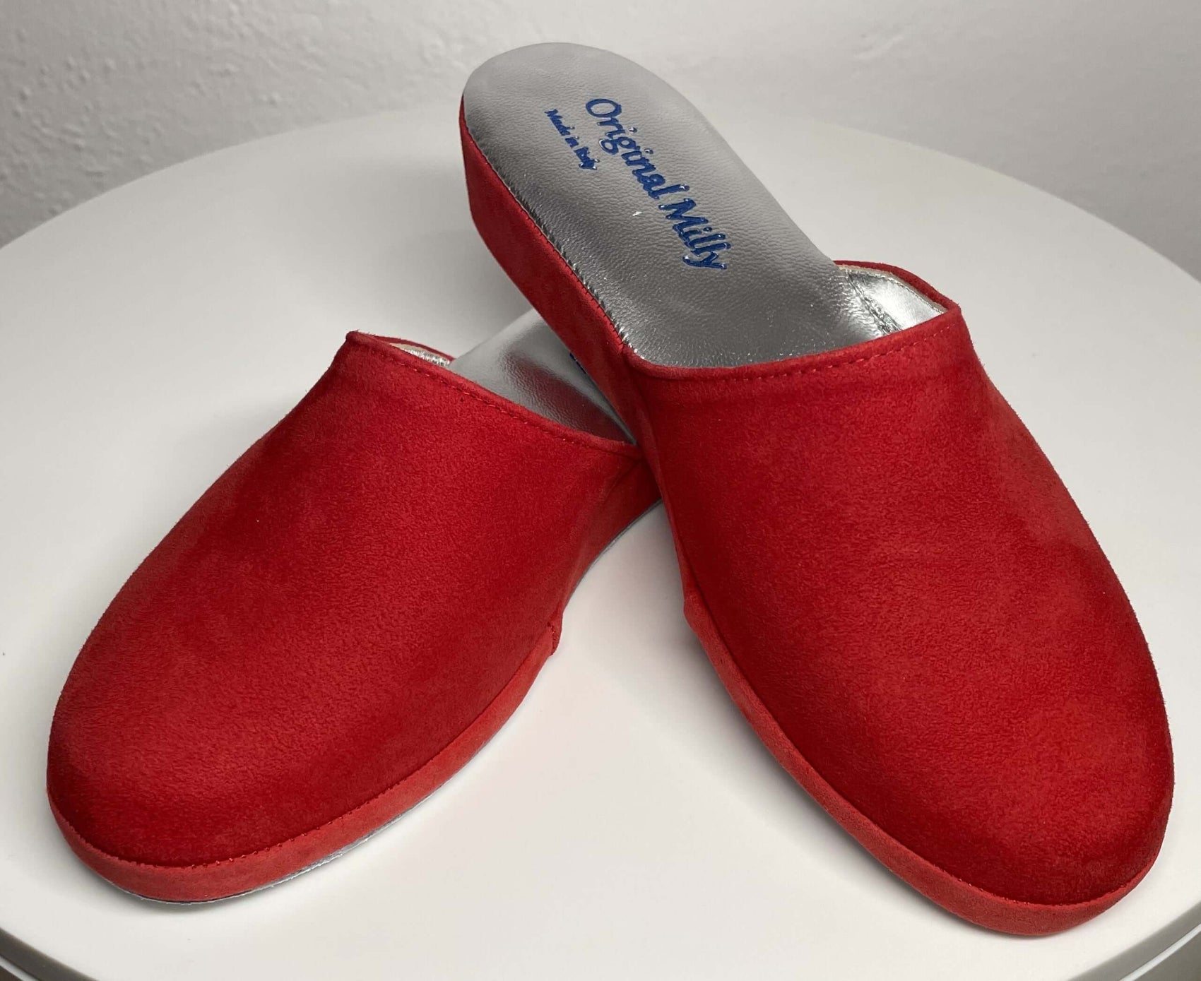 9002 Camoscio Rosso Suola Bufalo Ciabatte da camera Donna Original Milly Made in Italy