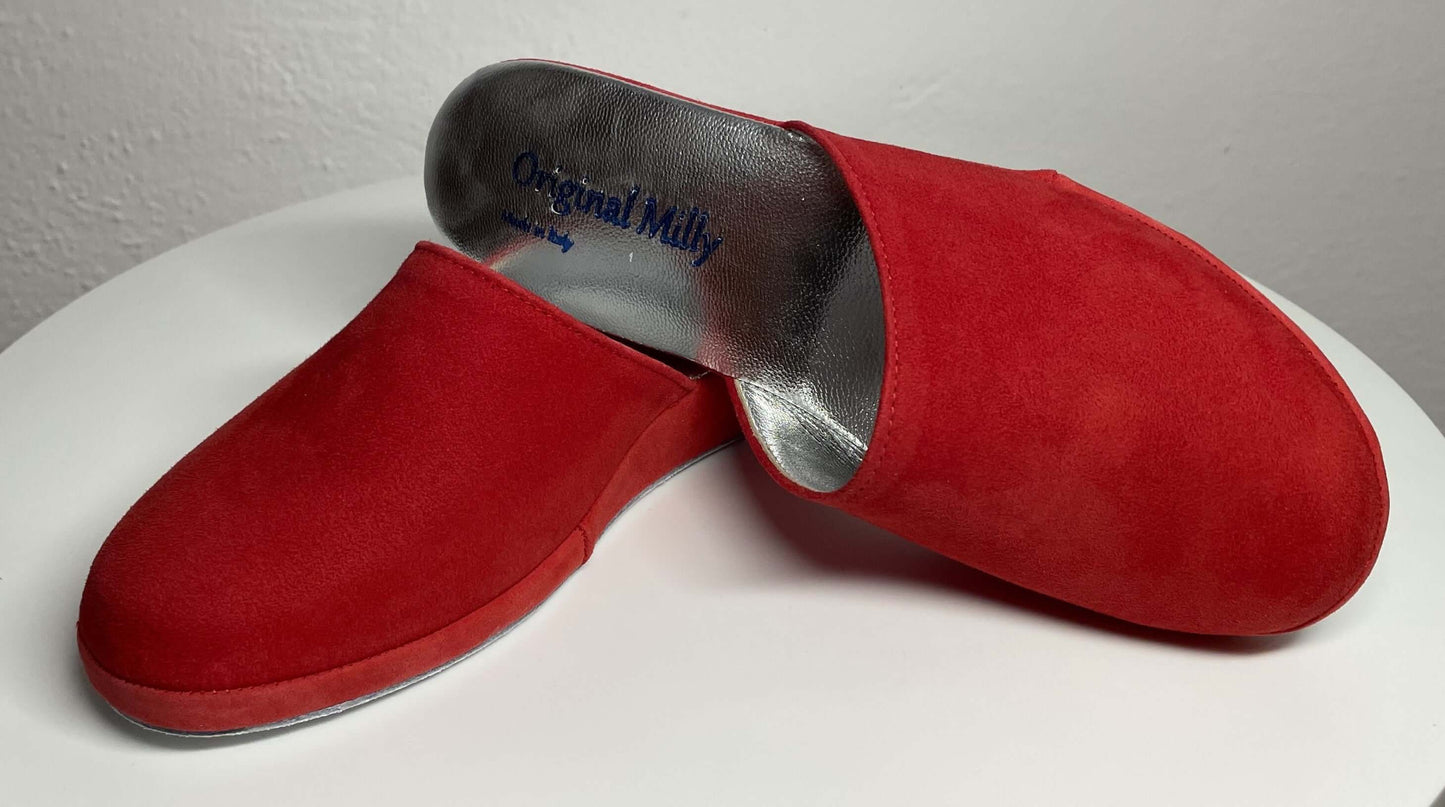 9002 Camoscio Rosso Suola Bufalo Ciabatte da camera Donna Original Milly Made in Italy