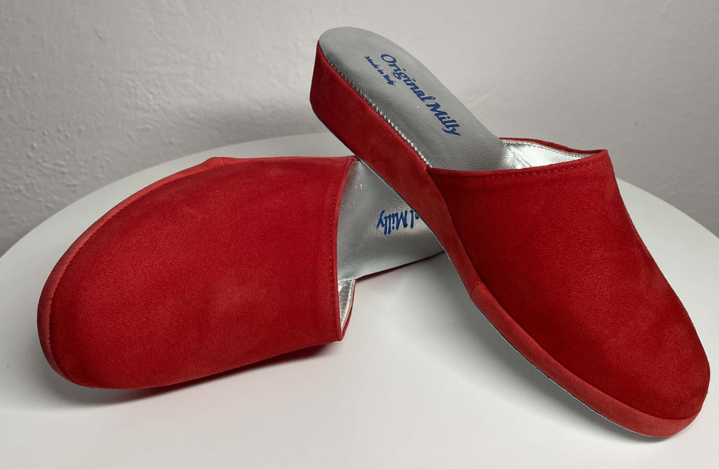 9002 Camoscio Rosso Suola Bufalo Ciabatte da camera Donna Original Milly Made in Italy