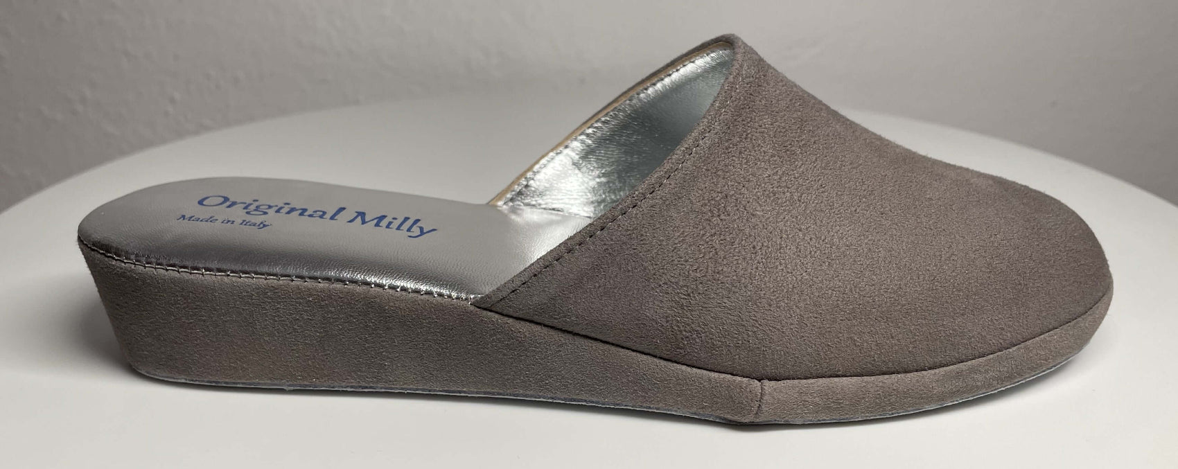 9002 Camoscio Taupe Suola Bufalo Ciabatte da camera Donna Original Milly Made in Italy