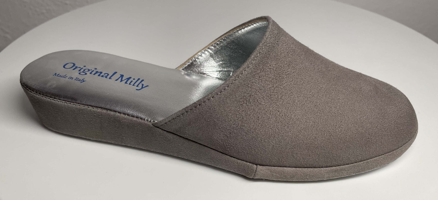 9002 Camoscio Taupe Suola Bufalo Ciabatte da camera Donna Original Milly Made in Italy