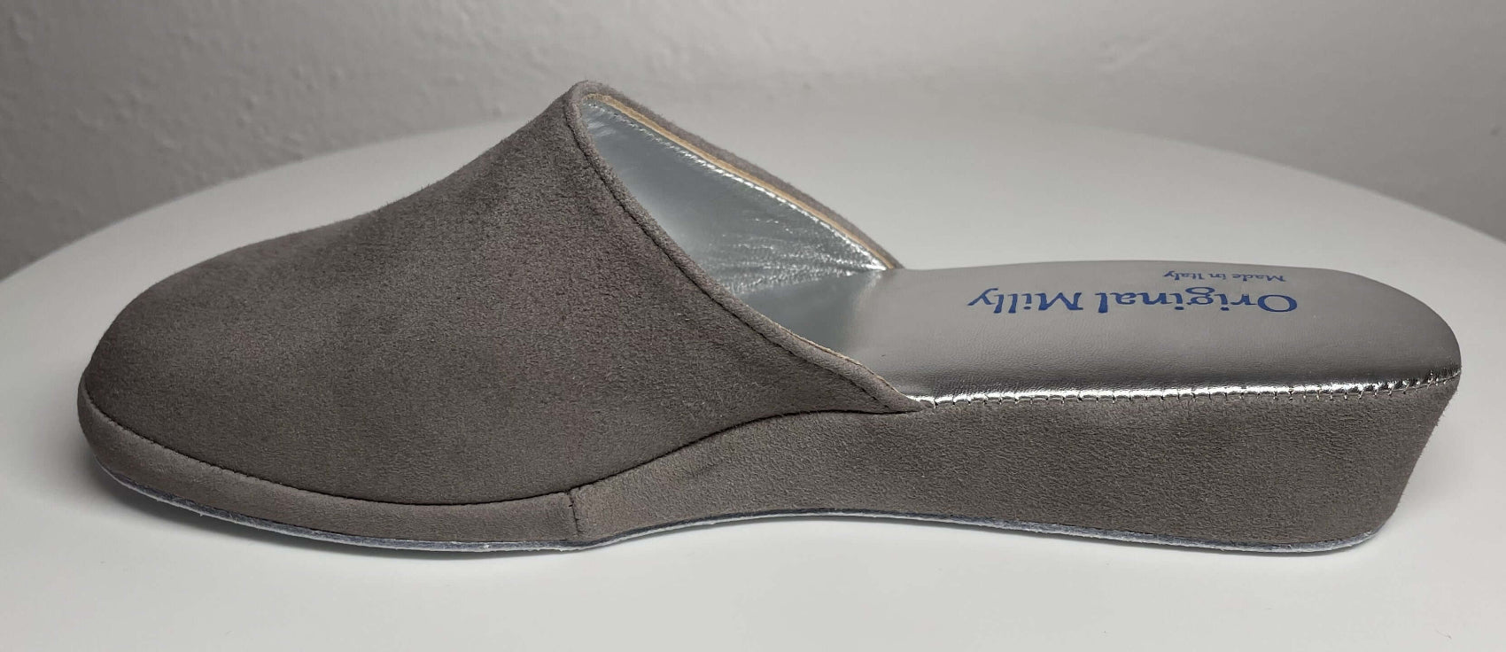 9002 Camoscio Taupe Suola Bufalo Ciabatte da camera Donna Original Milly Made in Italy