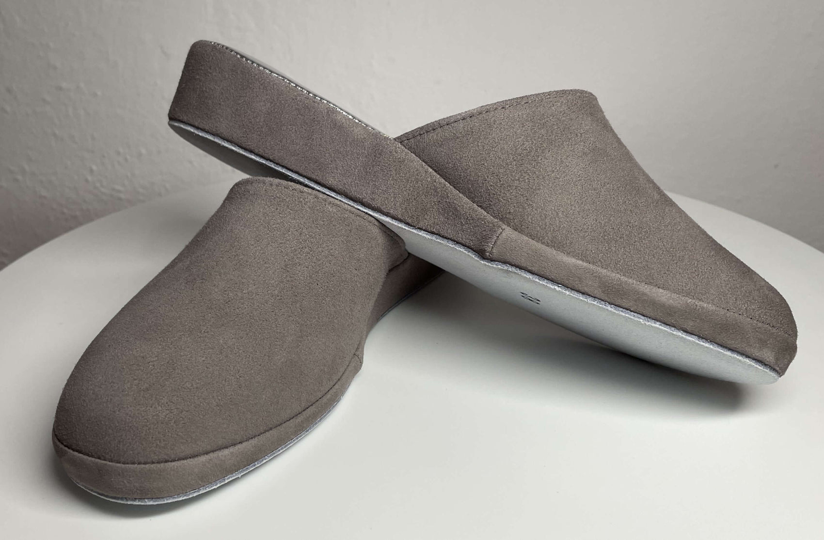 9002 Camoscio Taupe Suola Bufalo Ciabatte da camera Donna Original Milly Made in Italy