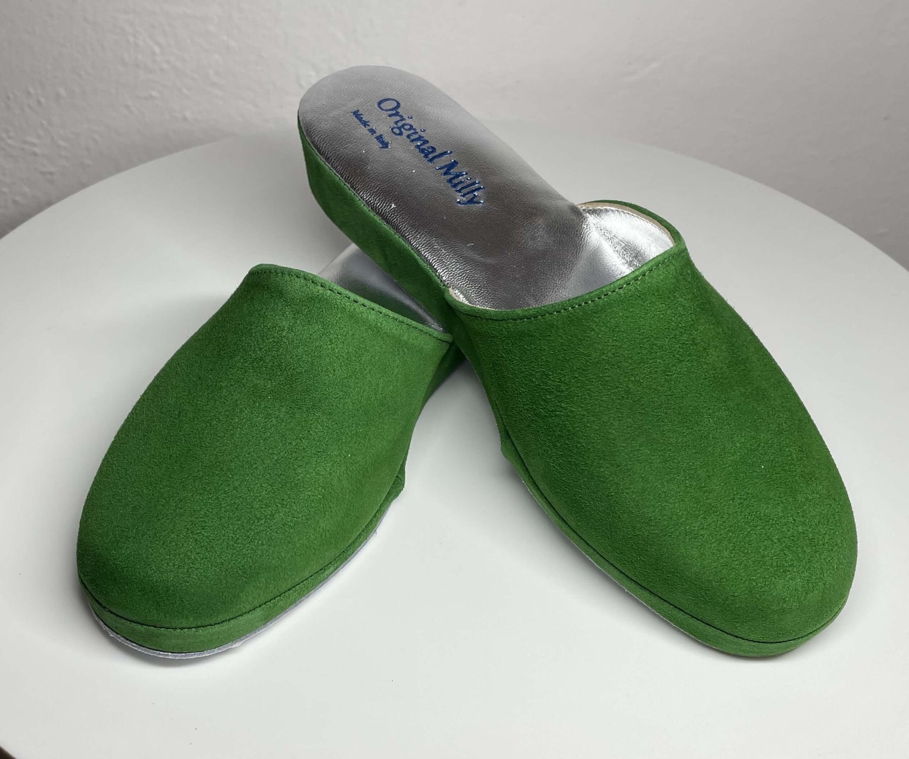 9002 Camoscio Verde Suola Bufalo Ciabatte da camera Donna Original Milly Made in Italy