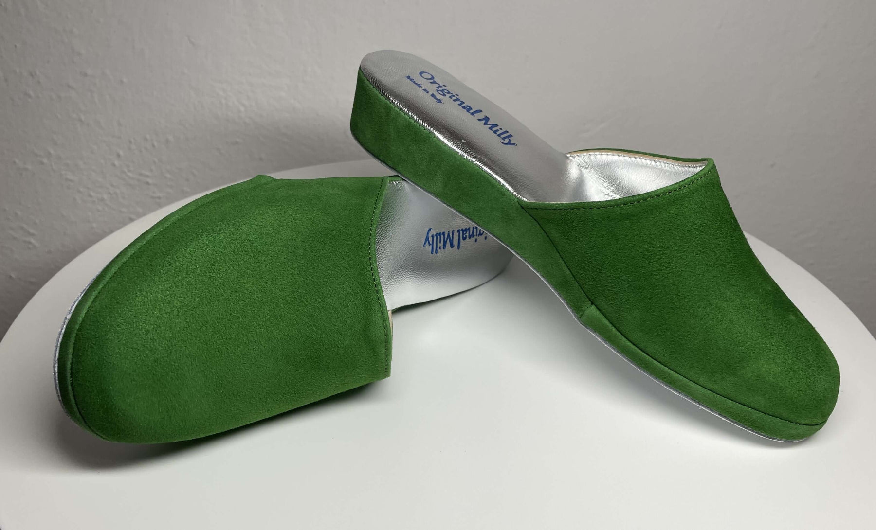 9002 Camoscio Verde Suola Bufalo Ciabatte da camera Donna Original Milly Made in Italy