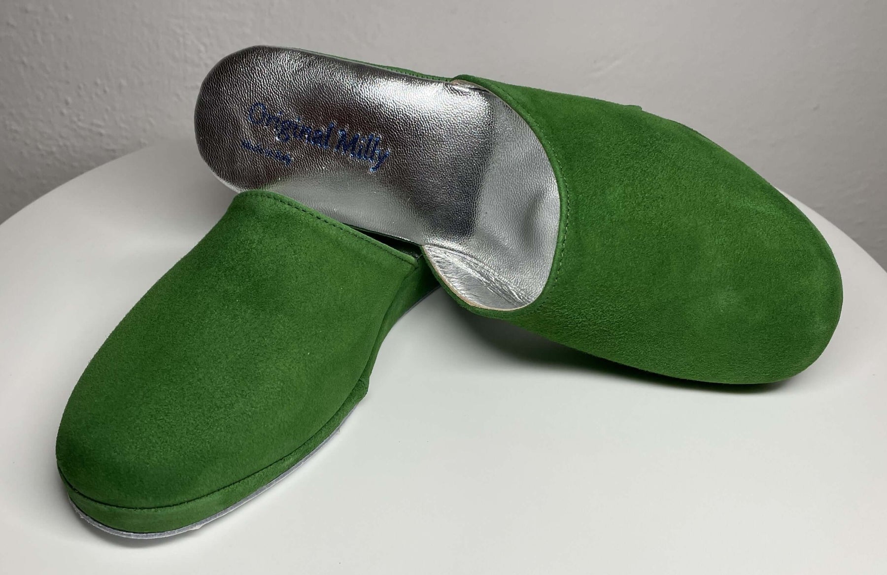 9002 Camoscio Verde Suola Bufalo Ciabatte da camera Donna Original Milly Made in Italy