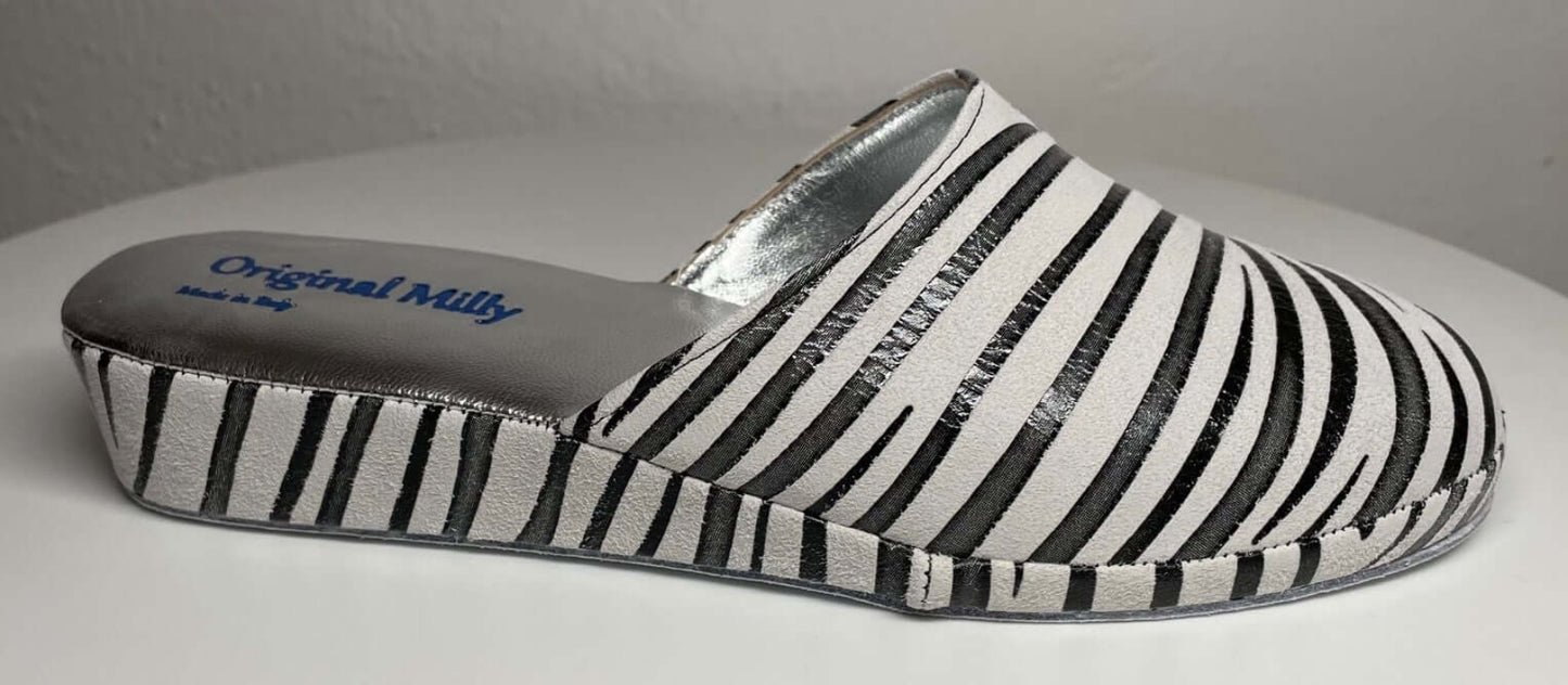 9002 Camoscio Zebrato Nero Suola Bufalo Ciabatte da camera Donna Original Milly Made in Italy