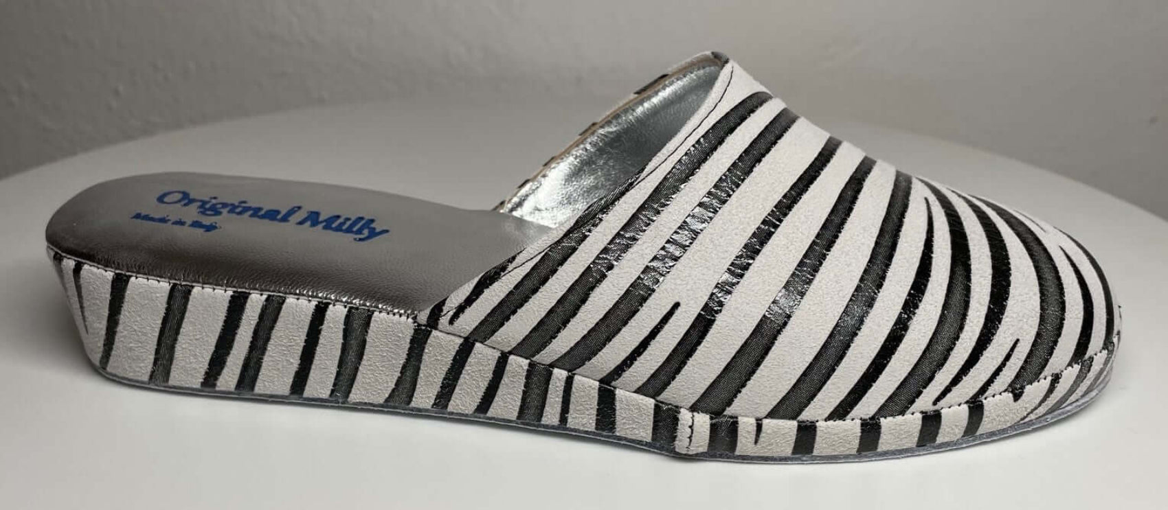9002 Camoscio Zebrato Nero Suola Bufalo Ciabatte da camera Donna Original Milly Made in Italy