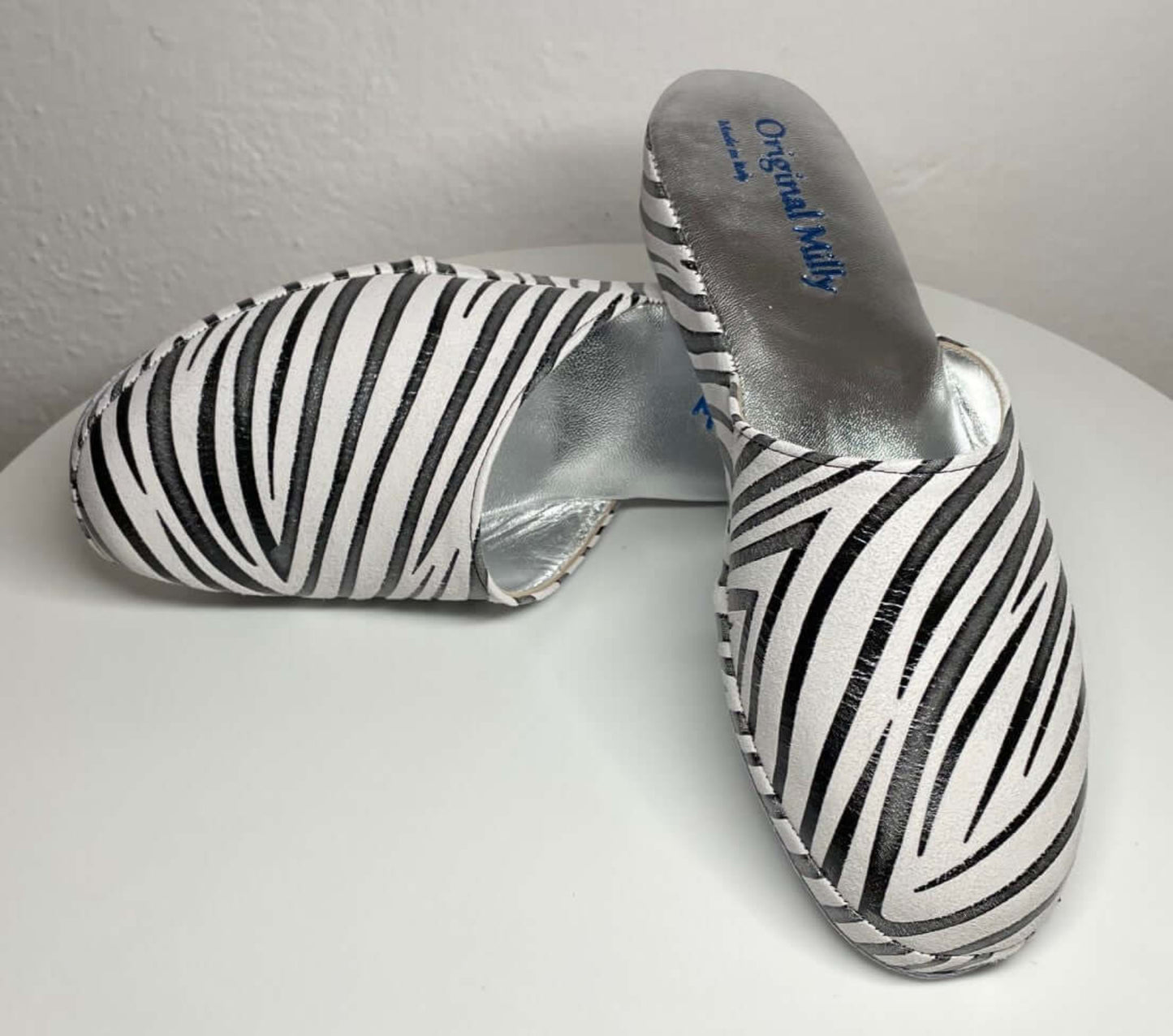 9002 Camoscio Zebrato Nero Suola Bufalo Ciabatte da camera Donna Original Milly Made in Italy