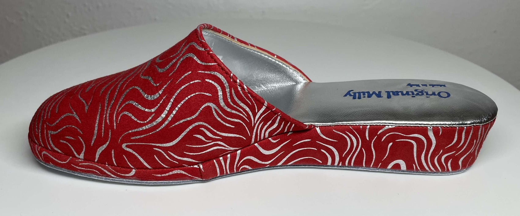 9002 Camoscio Zebrato Rosso Suola Bufalo Ciabatte da camera Donna Original Milly Made in Italy