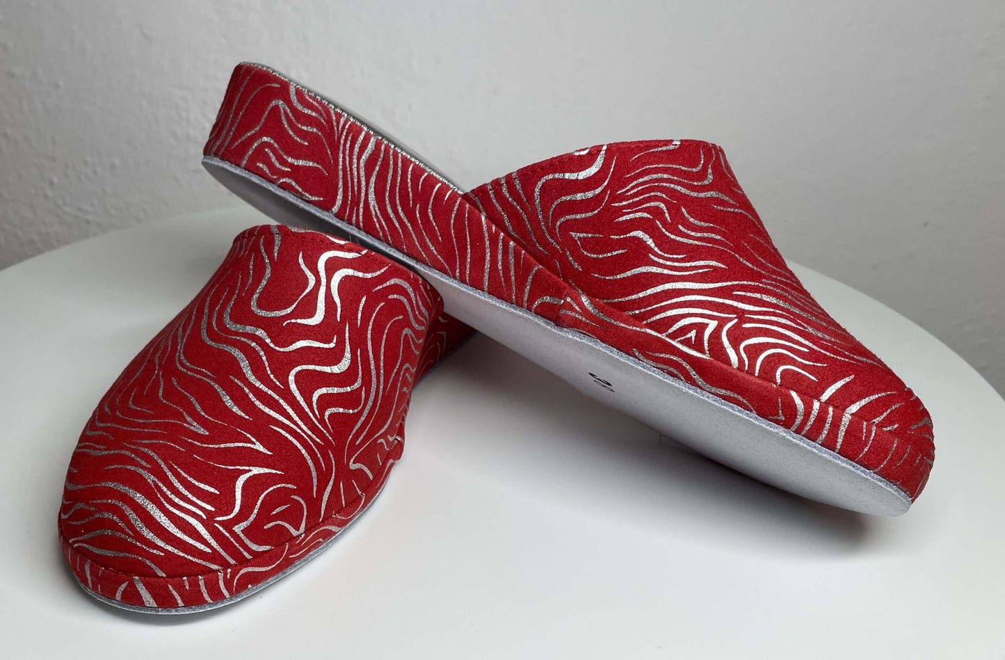 9002 Camoscio Zebrato Rosso Suola Bufalo Ciabatte da camera Donna Original Milly Made in Italy