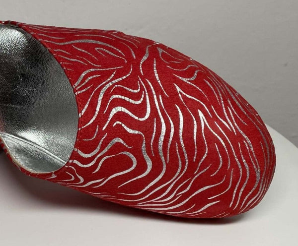 9002 Camoscio Zebrato Rosso Suola Bufalo Ciabatte da camera Donna Original Milly Made in Italy