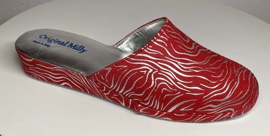 Original Milly 9002 Camoscio Zebrato Rosso (PelleTop) Ciabatta da camera donna