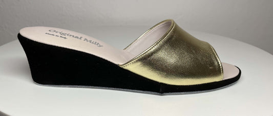 Original Milly 1103 Nappa Nero Oro (PelleTop) Ciabatta da camera donna