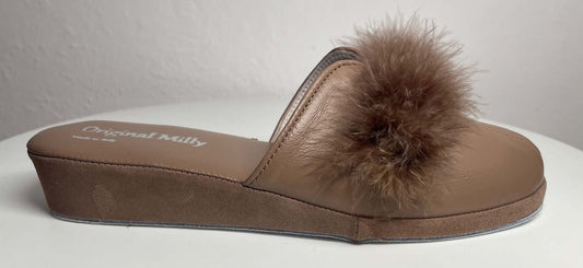 Original Milly 0303 Nappa Taupe (PelleTop) Ciabatta da camera Donna