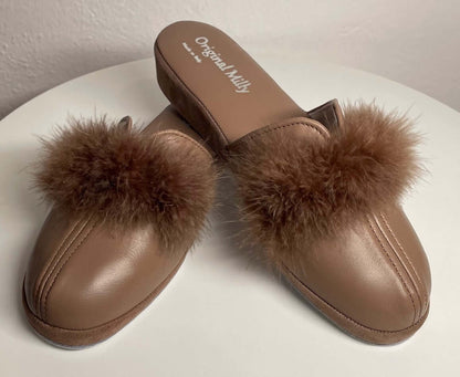Original Milly 0303 Nappa Taupe (PelleTop) Ciabatta da camera Donna