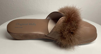 Original Milly 0303 Nappa Taupe (PelleTop) Ciabatta da camera Donna