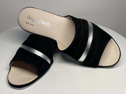Original Milly 0076 Camoscio Nero (PelleTop) Ciabatta da camera Donna
