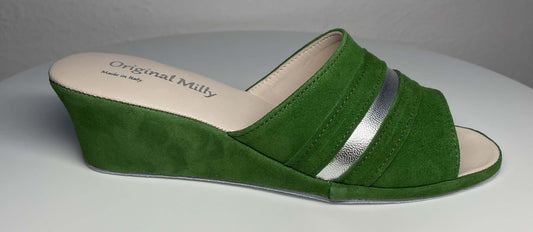 Original Milly 0076 Camoscio Verde (PelleTop) Ciabatta da camera Donna