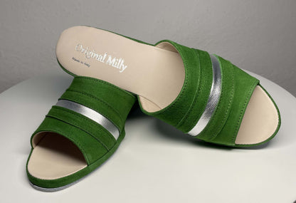 Original Milly 0076 Camoscio Verde (PelleTop) Ciabatta da camera Donna