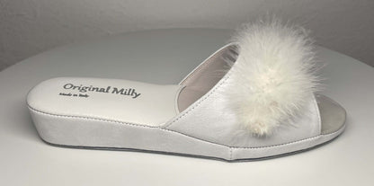 Original Milly 0028 Camoscio Bianco (PelleTop) Ciabatta da camera Donna