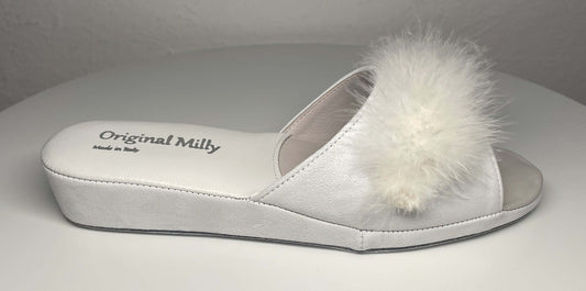 Original Milly 0028 Camoscio Bianco (PelleTop) Ciabatta da camera Donna